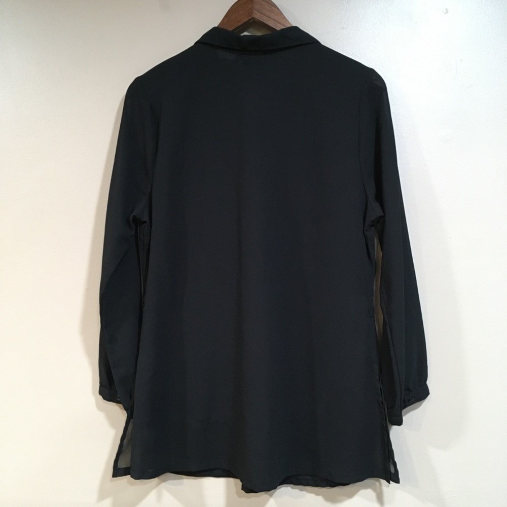 Beaded Sequin Sheer Tunic Blouse Womens 14 Black Long Sleeve Boho Chic Western - Picture 5 of 10